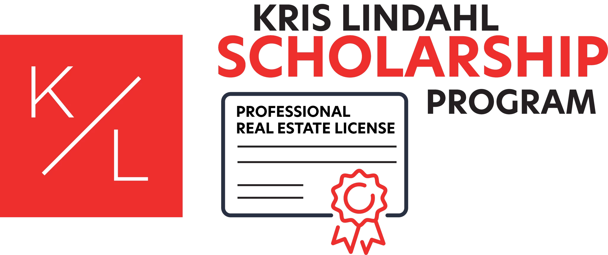 Kris Lindahl Scholarship Program logo on transparent background: red K/L monogram square