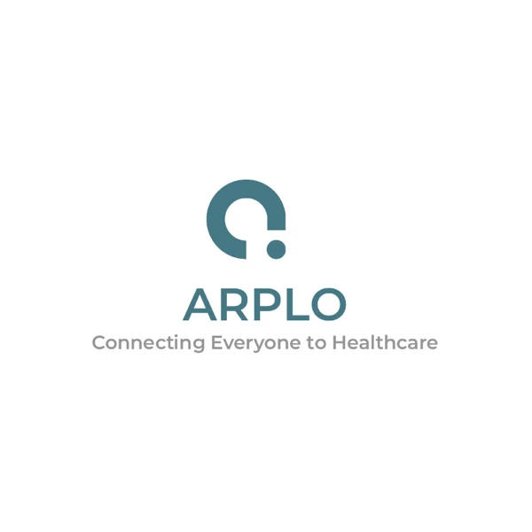 Arplo logo lockup: teal circular icon mark with dot above wordmark "ARPLO" and tagline "Connecting Everyone to Healthcare"