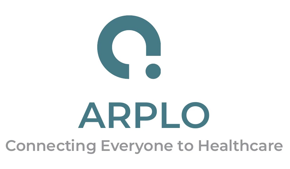 ARPLO logo lockup with teal stacked mark, wordmark, and tagline "Connecting Everyone to Healthcare"