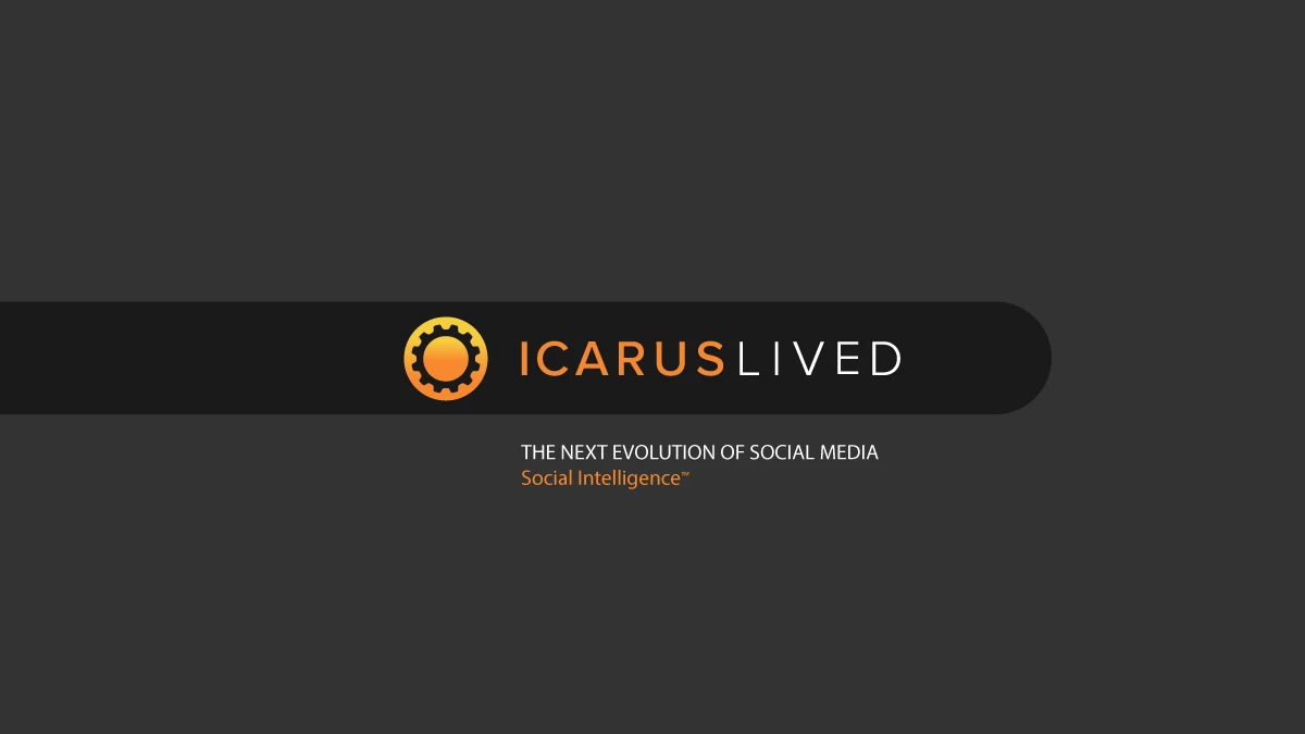 Icarus Lived logo on dark charcoal banner with gear-sun emblem